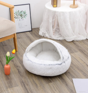 KFX-9694653 Plush Round Pet Bed for Dogs and Cats - Winter Warmth and Comfort in Multiple Sizes