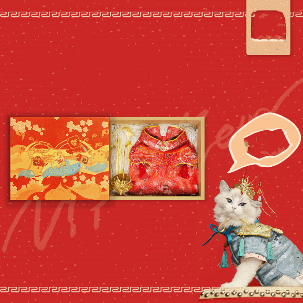 KFX-9696957 Adorable Pet Hanfu Dress with Gift Box in Red and Blue - Available in Sizes S to 3XL