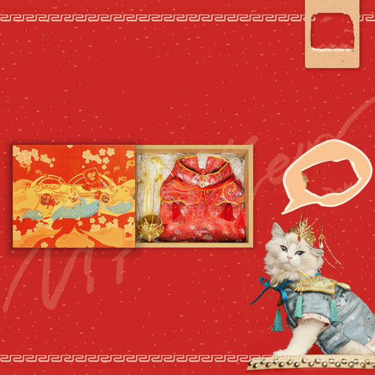 KFX-9696957 Adorable Pet Hanfu Dress with Gift Box in Red and Blue - Available in Sizes S to 3XL