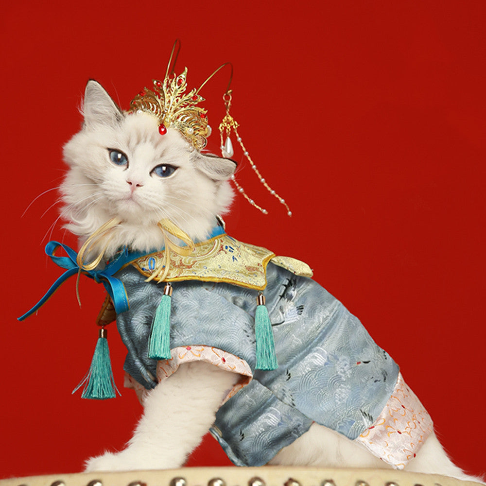 KFX-9696957 Adorable Pet Hanfu Dress with Gift Box in Red and Blue - Available in Sizes S to 3XL