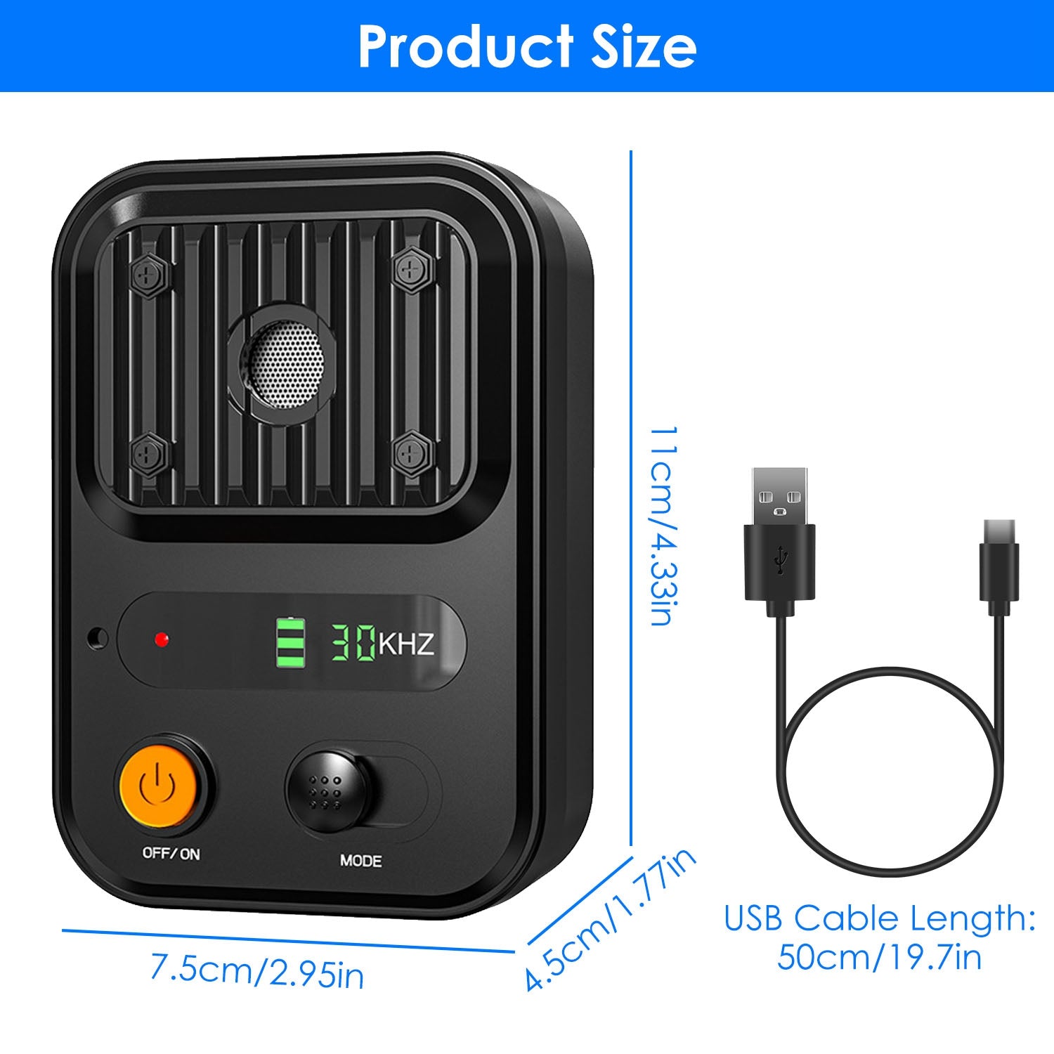 KFX-9697853 Ultrasonic Anti-Barking Device with Rechargeable Battery, Waterproof Design, 3 Adjustable Frequencies, 32.8ft Detection Range