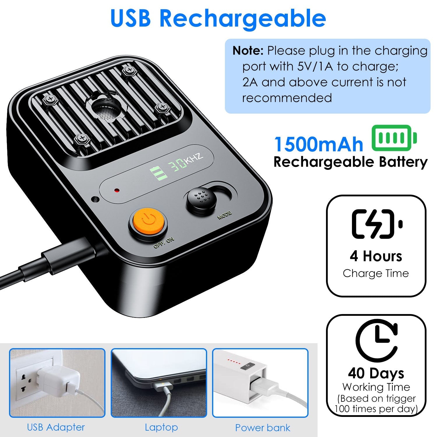 KFX-9697853 Ultrasonic Anti-Barking Device with Rechargeable Battery, Waterproof Design, 3 Adjustable Frequencies, 32.8ft Detection Range