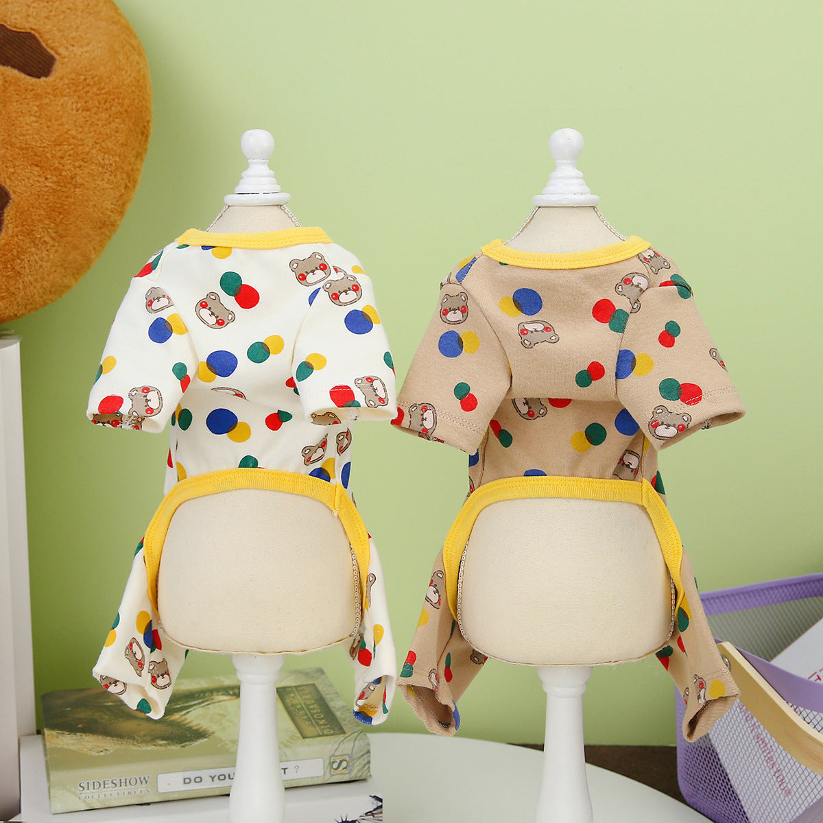KFX-9699645 Colorful Bear Print Cotton Spandex Dog Clothes in Beige and Light Brown