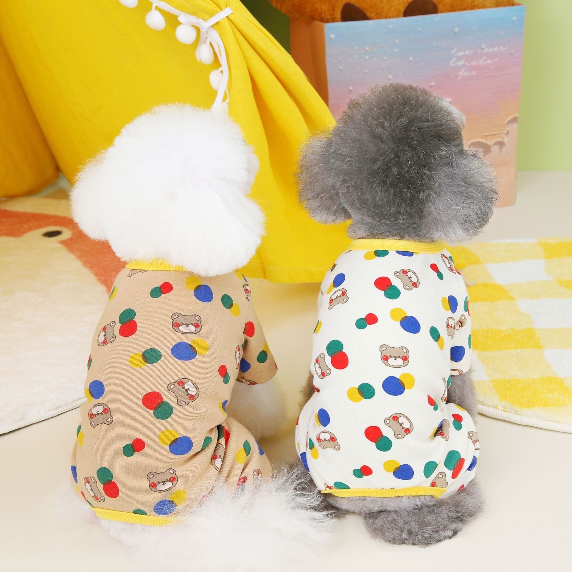 KFX-9699645 Colorful Bear Print Cotton Spandex Dog Clothes in Beige and Light Brown