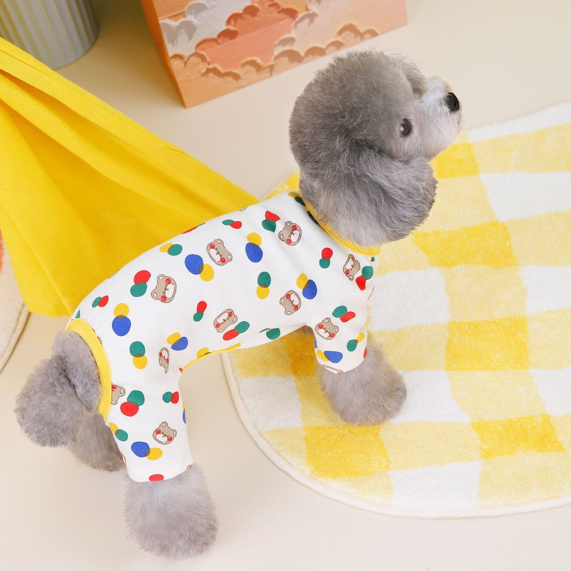 KFX-9699645 Colorful Bear Print Cotton Spandex Dog Clothes in Beige and Light Brown