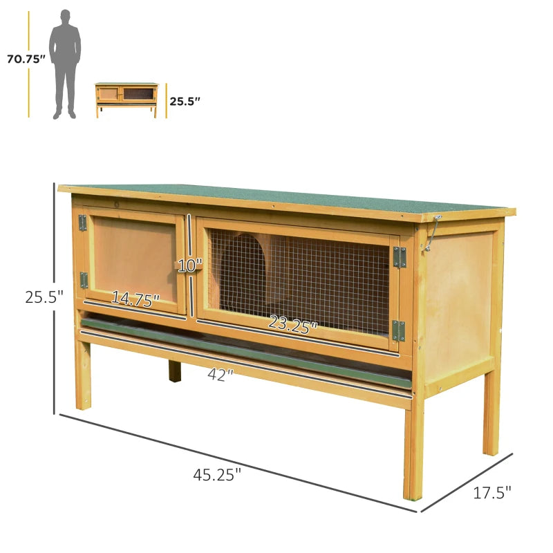 KFX-9703997 Wooden Rabbit Hutch with Openable Waterproof Roof and Pull-Out Cleaning Tray, Durable Solid Fir Build for Small Animals