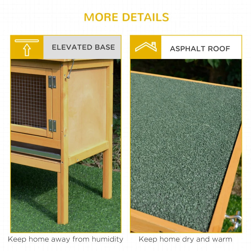 KFX-9703997 Wooden Rabbit Hutch with Openable Waterproof Roof and Pull-Out Cleaning Tray, Durable Solid Fir Build for Small Animals
