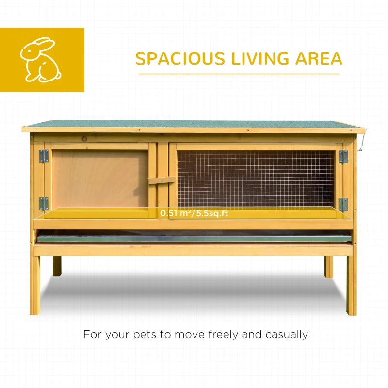 KFX-9703997 Wooden Rabbit Hutch with Openable Waterproof Roof and Pull-Out Cleaning Tray, Durable Solid Fir Build for Small Animals