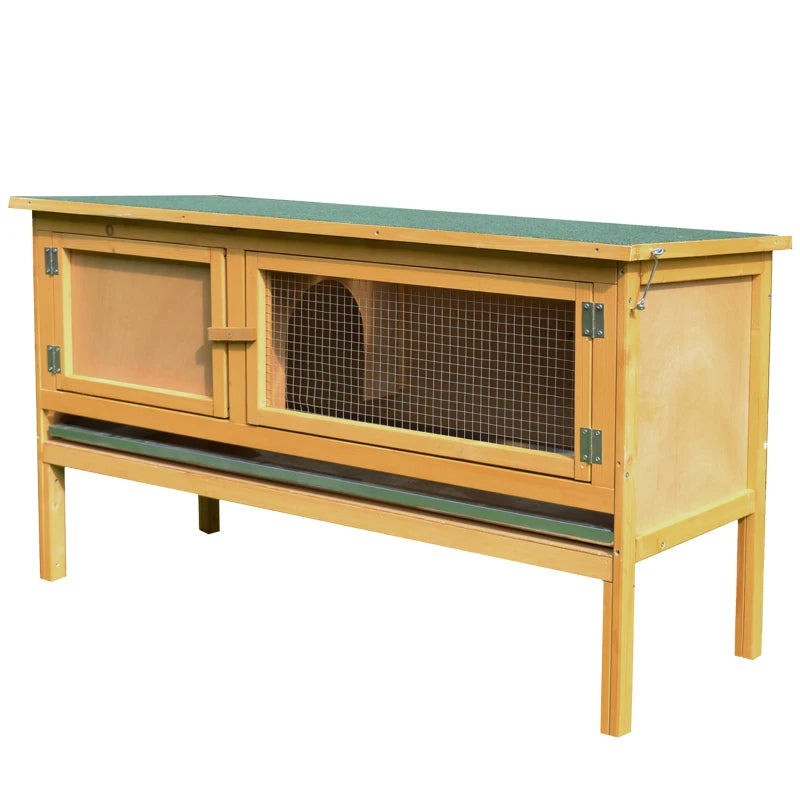 KFX-9703997 Wooden Rabbit Hutch with Openable Waterproof Roof and Pull-Out Cleaning Tray, Durable Solid Fir Build for Small Animals