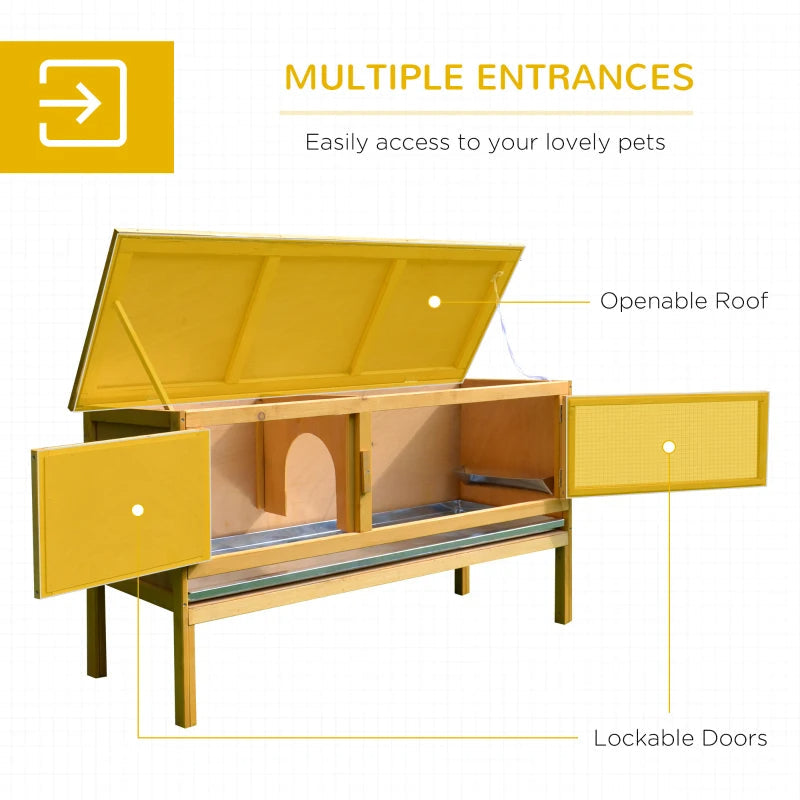 KFX-9703997 Wooden Rabbit Hutch with Openable Waterproof Roof and Pull-Out Cleaning Tray, Durable Solid Fir Build for Small Animals