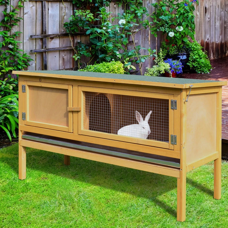 KFX-9703997 Wooden Rabbit Hutch with Openable Waterproof Roof and Pull-Out Cleaning Tray, Durable Solid Fir Build for Small Animals