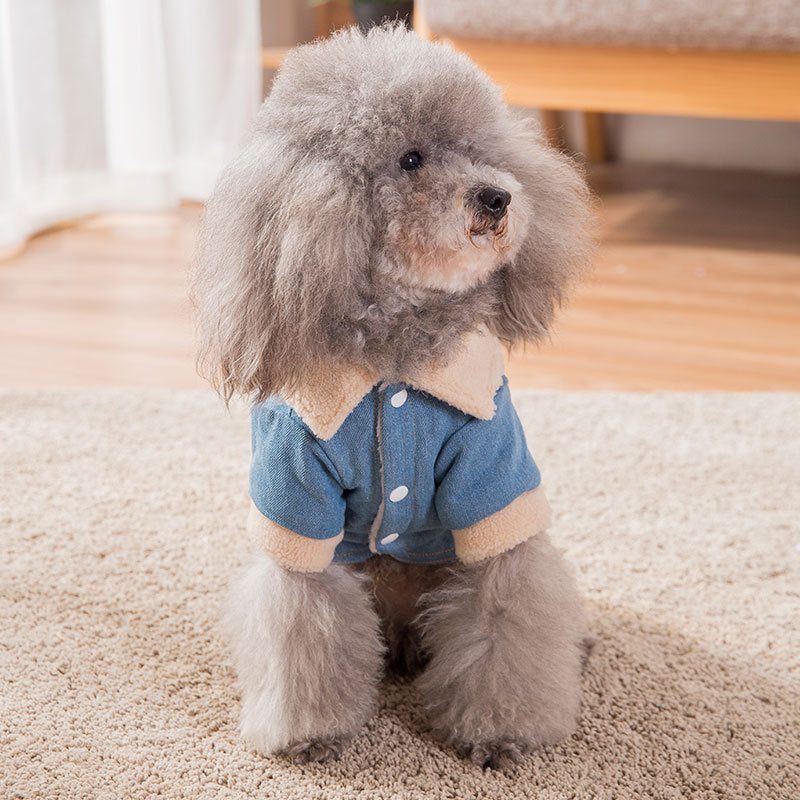 KFX-9704509 Warm Denim and Grain Velvet Two-Legged Clothing for Pets