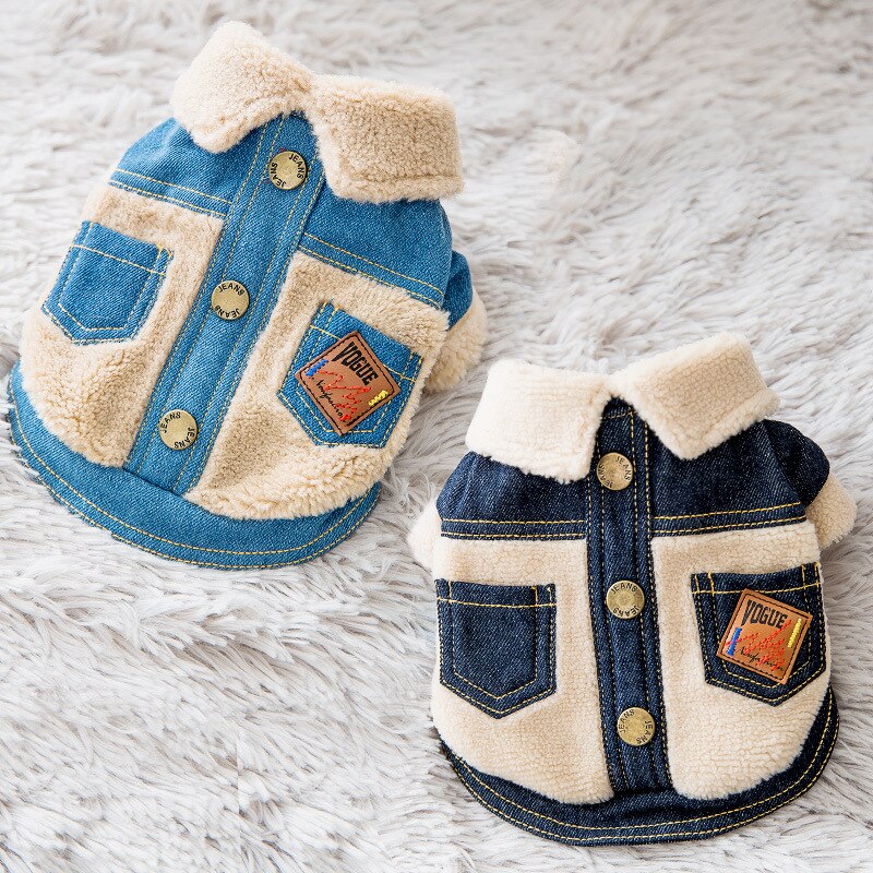 KFX-9704509 Warm Denim and Grain Velvet Two-Legged Clothing for Pets