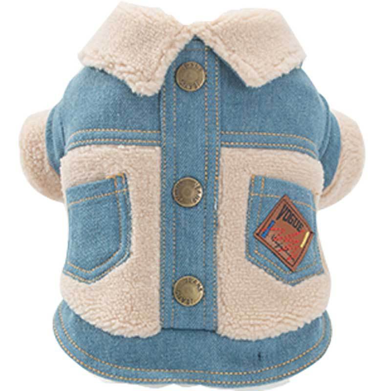 KFX-9704509 Warm Denim and Grain Velvet Two-Legged Clothing for Pets