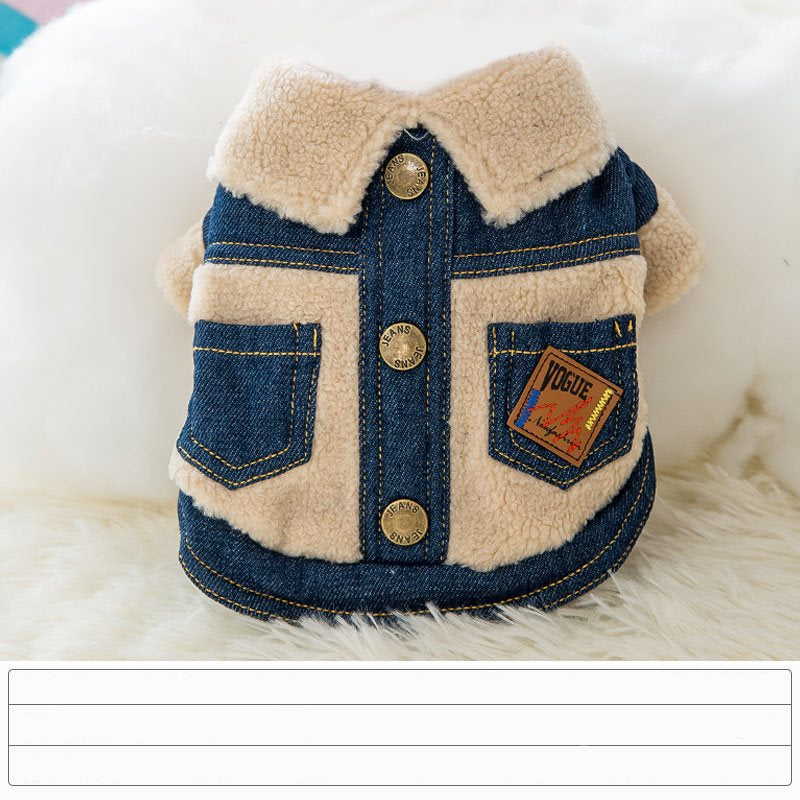 KFX-9704509 Warm Denim and Grain Velvet Two-Legged Clothing for Pets