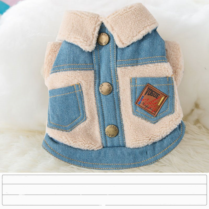KFX-9704509 Warm Denim and Grain Velvet Two-Legged Clothing for Pets