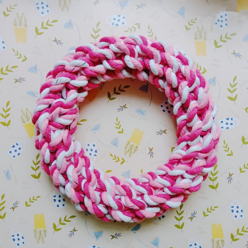 KFX-9705149 Interactive Cotton Rope Dog Toy - Durable Biting and Chewing Circle for Mental Stimulation