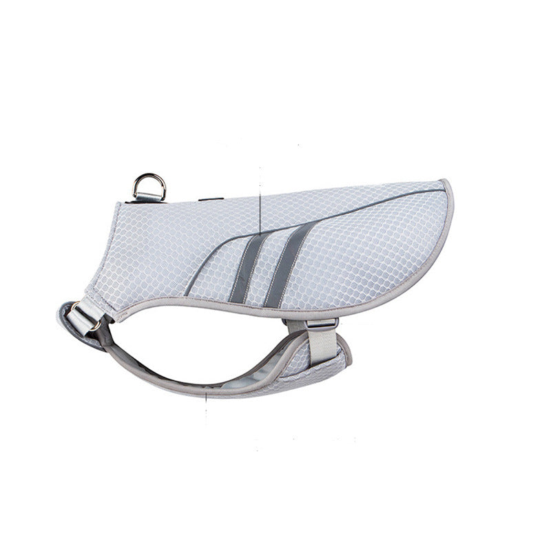 KFX-9706685 Breathable Light Gray Outdoor Pet Cooling Clothes – Mesh Fabric, Adjustable Fit for All Sizes S-XL