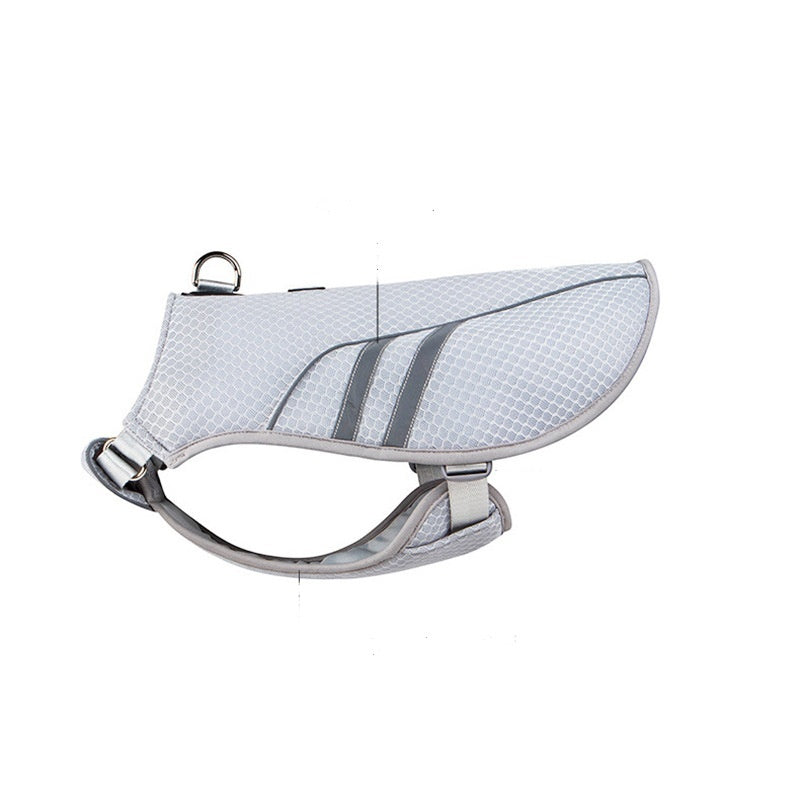 KFX-9706685 Breathable Light Gray Outdoor Pet Cooling Clothes – Mesh Fabric, Adjustable Fit for All Sizes S-XL