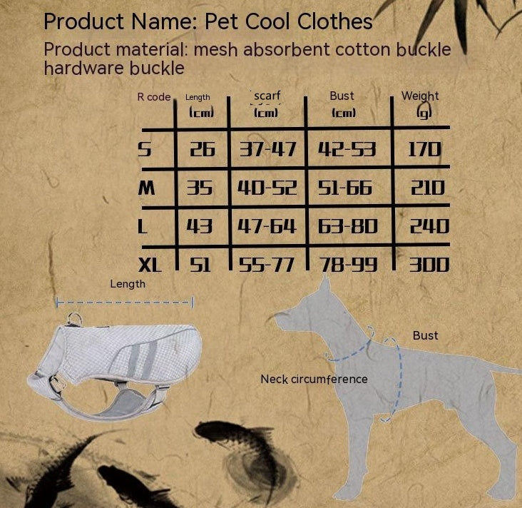 KFX-9706685 Breathable Light Gray Outdoor Pet Cooling Clothes – Mesh Fabric, Adjustable Fit for All Sizes S-XL