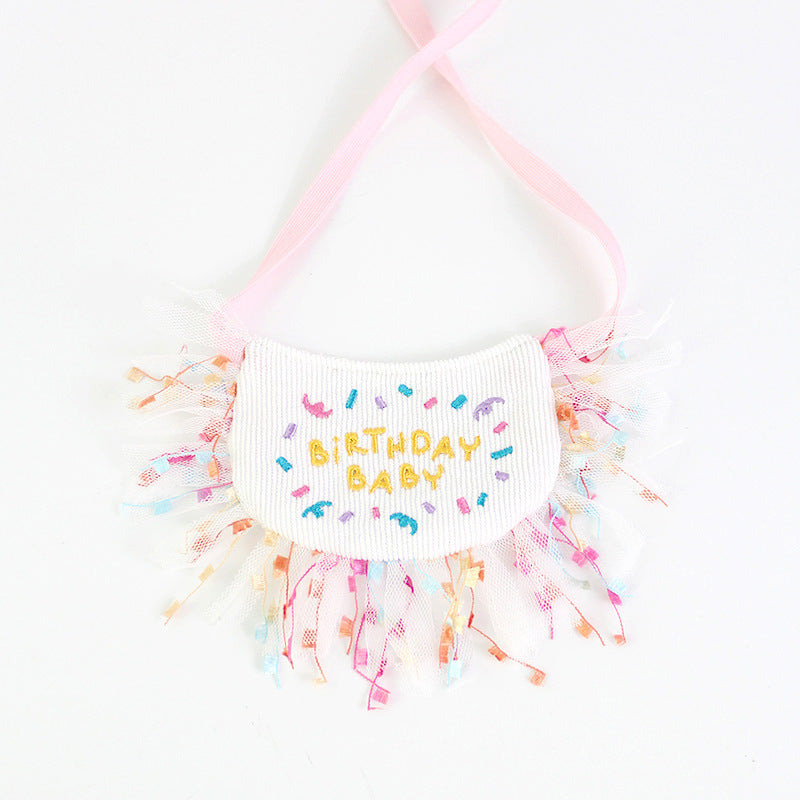 KFX-9707709 Pet Birthday Bib and Hat Set for Dogs - Bichon Triangle Scarf, Polyester Material, Various Sizes Available