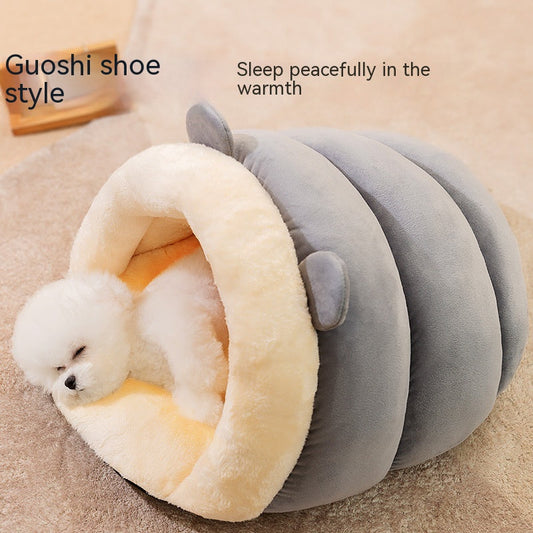 KFX-9710141 Cozy Round Ears Plush Slippers for Dogs - Soft Comfortable Mat in Gray and Green