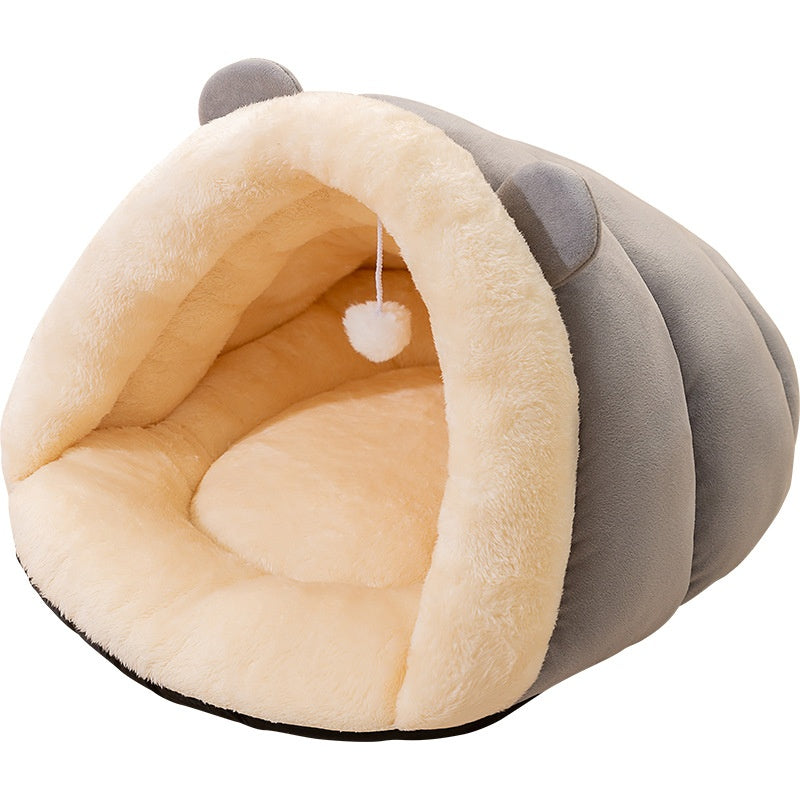 KFX-9710141 Cozy Round Ears Plush Slippers for Dogs - Soft Comfortable Mat in Gray and Green