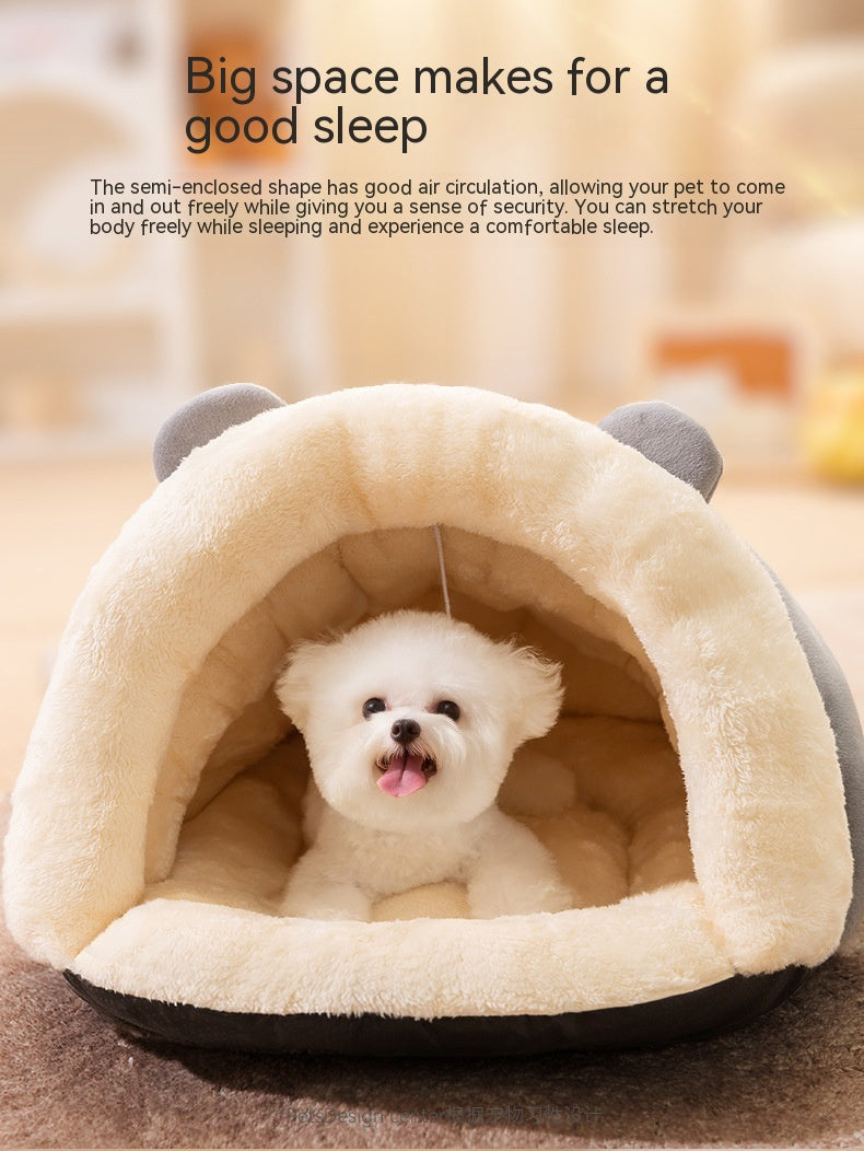 KFX-9710141 Cozy Round Ears Plush Slippers for Dogs - Soft Comfortable Mat in Gray and Green