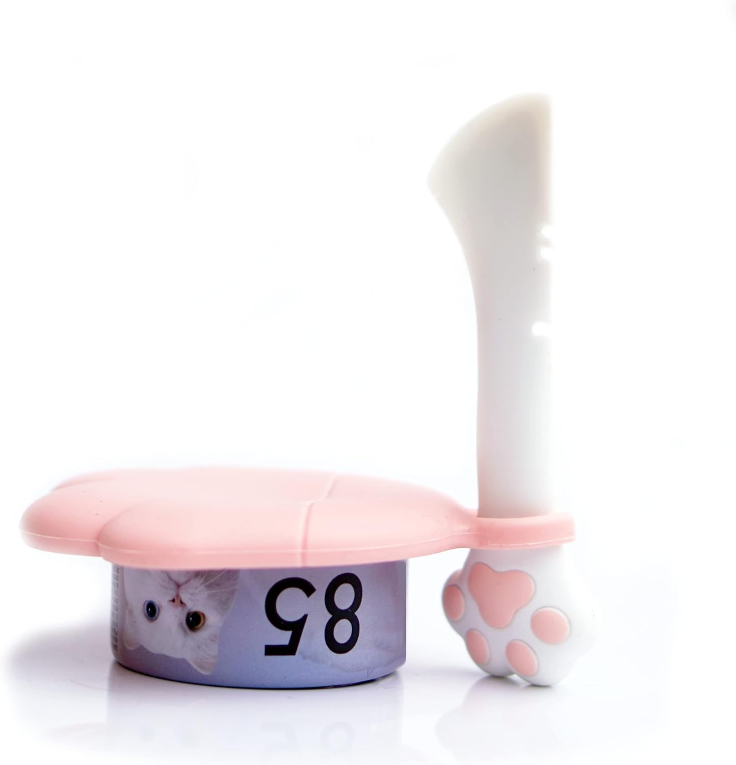 KFX-9713341 Cute Pink Cat Food Can Lid with Spoon for Easy Wet Food Storage