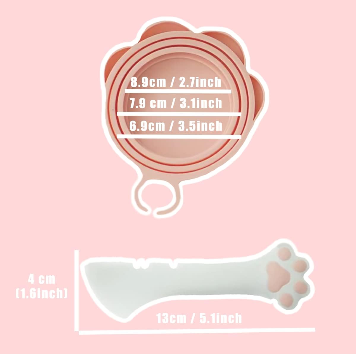 KFX-9713341 Cute Pink Cat Food Can Lid with Spoon for Easy Wet Food Storage