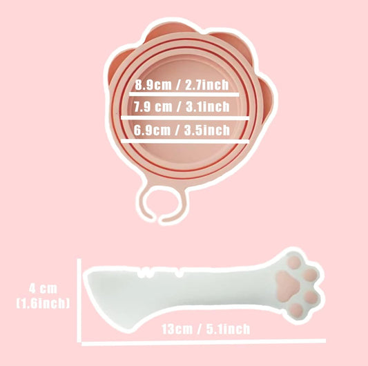 KFX-9713341 Cute Pink Cat Food Can Lid with Spoon for Easy Wet Food Storage