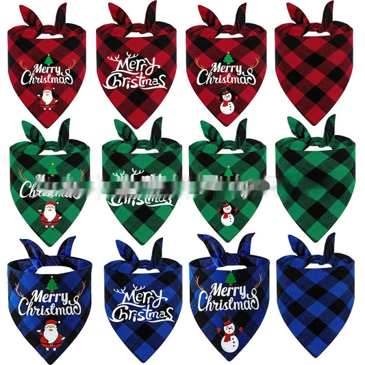 KFX-9713469 Christmas Pet Triangle Plaid Towel in Various Patterns and Colors