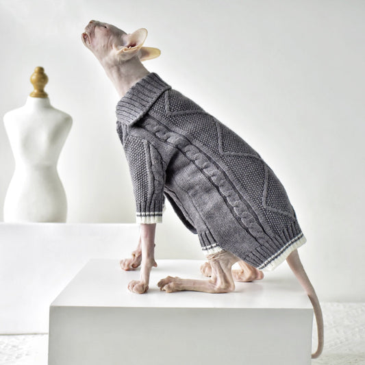 KFX-9713853 Cozy Space Gray Twist Sweater for Hairless Cats - Sized XXL