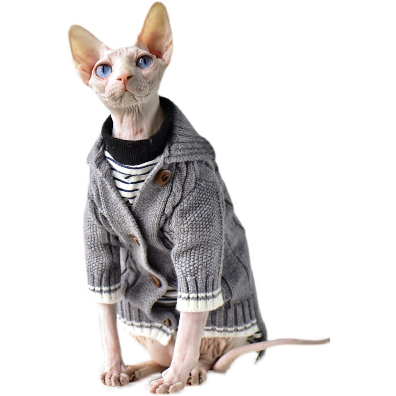 KFX-9713853 Cozy Space Gray Twist Sweater for Hairless Cats - Sized XXL