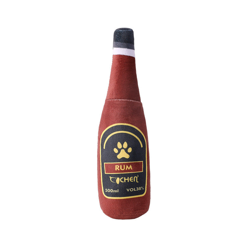 KFX-9715517 Bite-Resistant Plush Dog Toy in Champagne Bottle Design - Green, Yellow, Wine Red