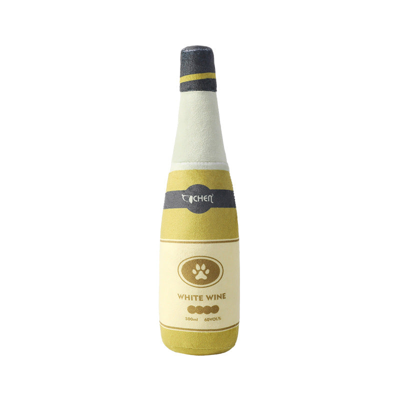 KFX-9715517 Bite-Resistant Plush Dog Toy in Champagne Bottle Design - Green, Yellow, Wine Red