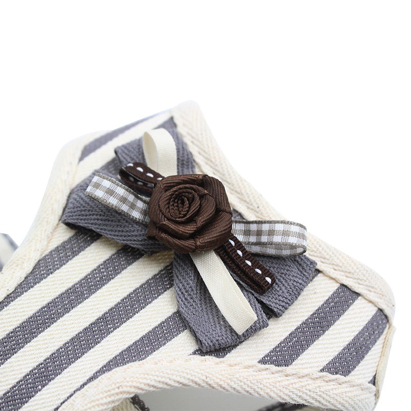 KFX-9715645 Adjustable Pet Harness with Bow Tie for Small & Medium Pets - Stripe Design