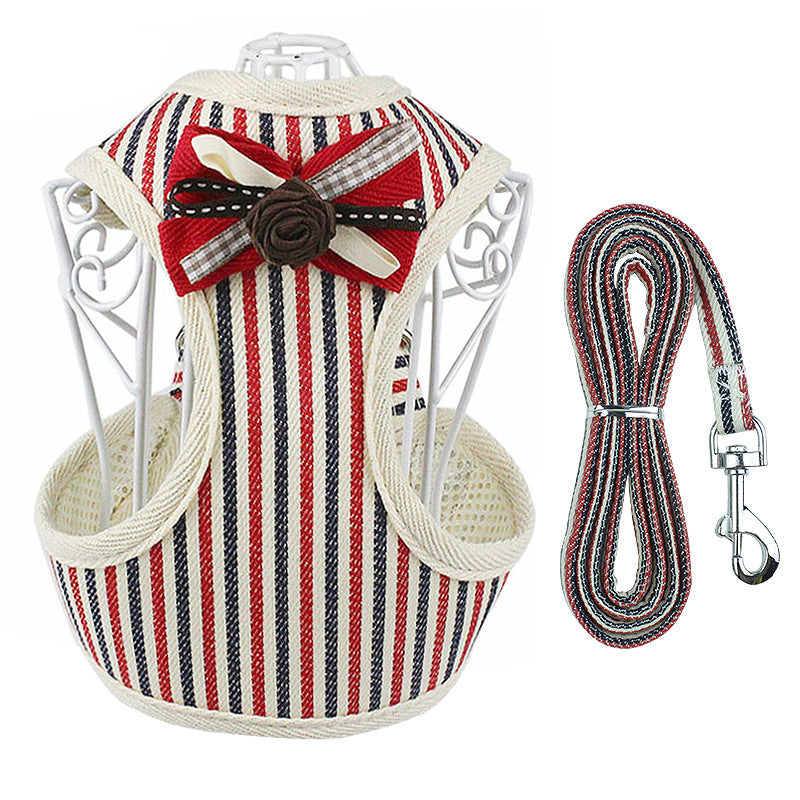 KFX-9715645 Adjustable Pet Harness with Bow Tie for Small & Medium Pets - Stripe Design