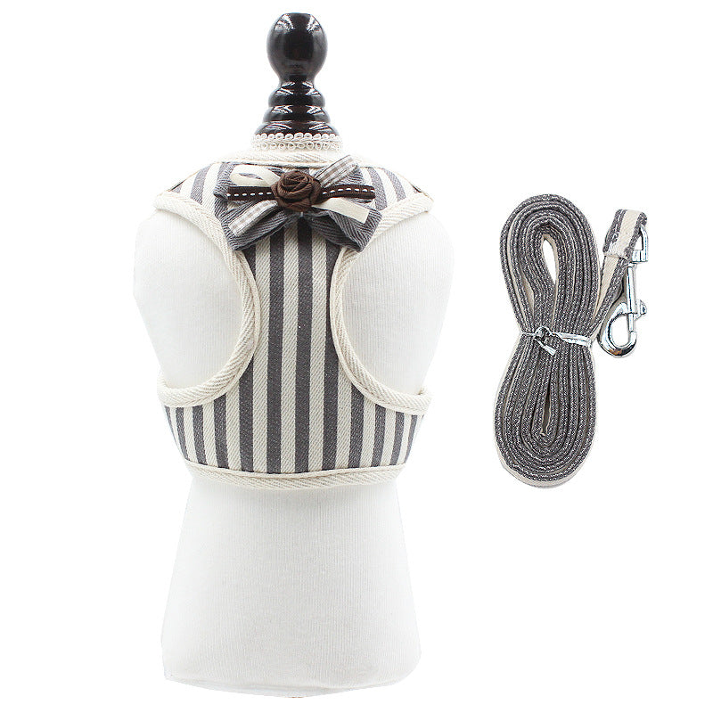 KFX-9715645 Adjustable Pet Harness with Bow Tie for Small & Medium Pets - Stripe Design
