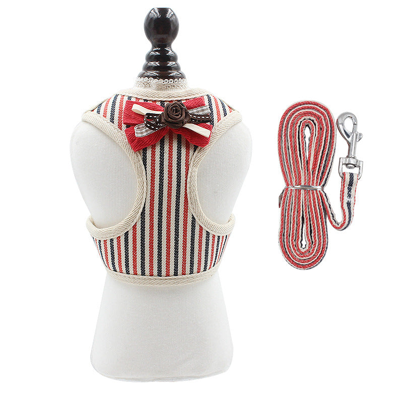 KFX-9715645 Adjustable Pet Harness with Bow Tie for Small & Medium Pets - Stripe Design