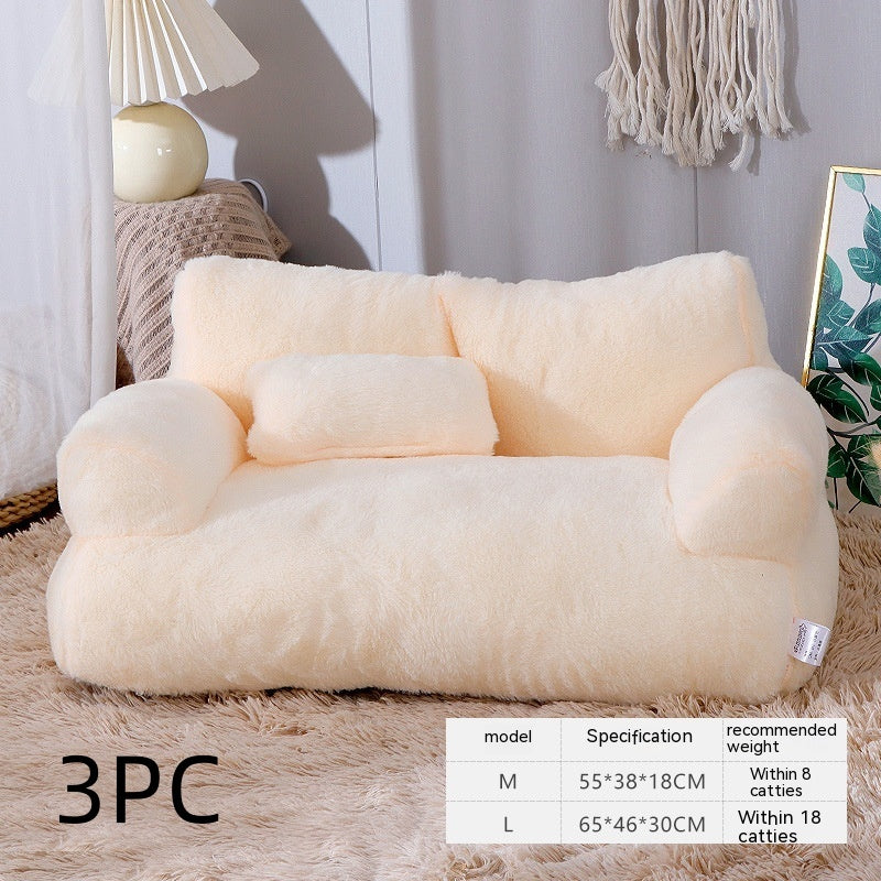 KFX-9715901 Cozy Winter Cat Sofa Bed with Thick Backrest and Soft Pillow for Small to Medium Pets