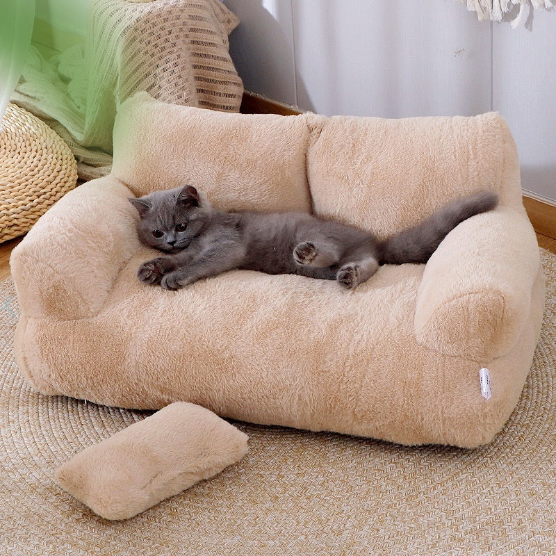 KFX-9715901 Cozy Winter Cat Sofa Bed with Thick Backrest and Soft Pillow for Small to Medium Pets