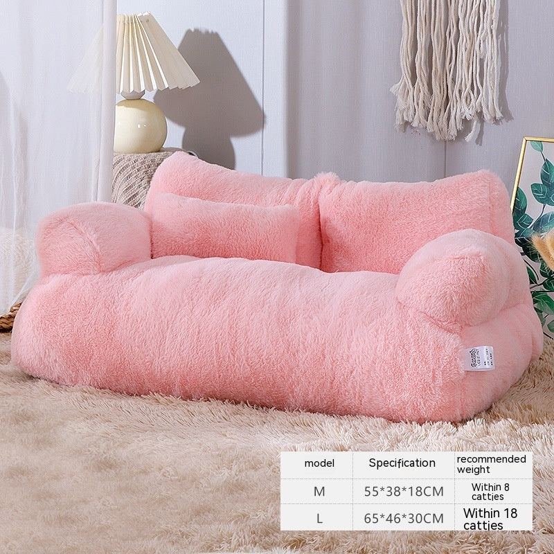 KFX-9715901 Cozy Winter Cat Sofa Bed with Thick Backrest and Soft Pillow for Small to Medium Pets
