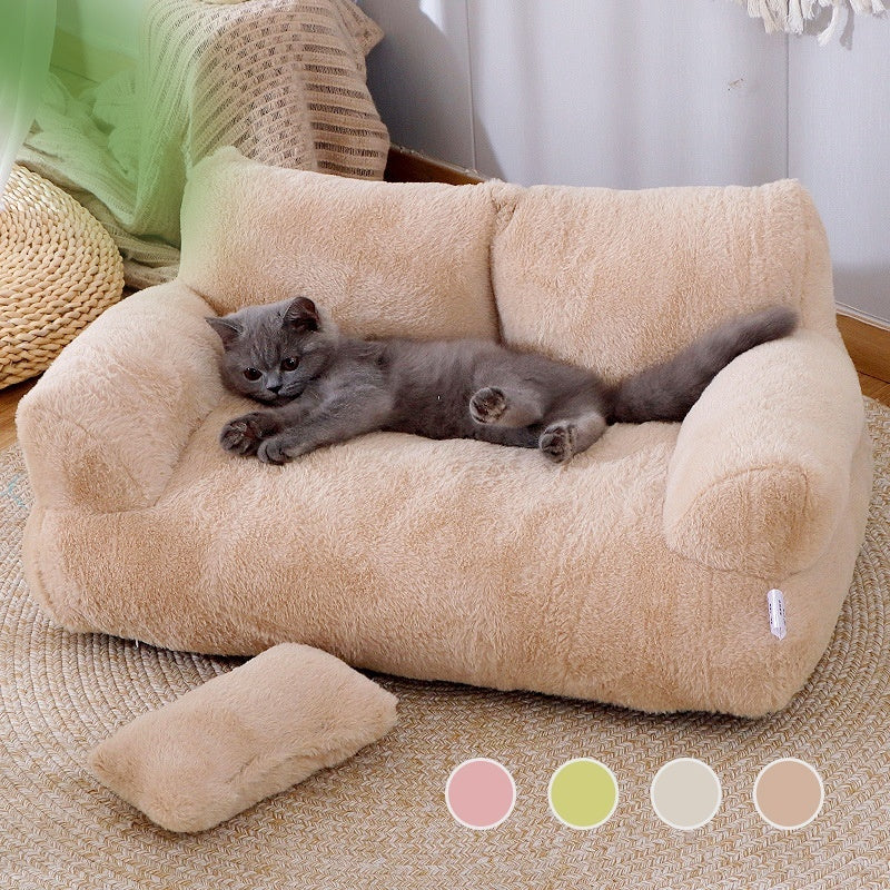 KFX-9715901 Cozy Winter Cat Sofa Bed with Thick Backrest and Soft Pillow for Small to Medium Pets