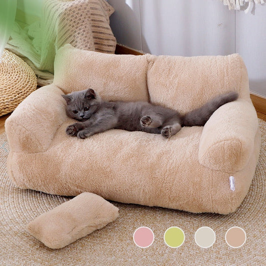 KFX-9715901 Cozy Winter Cat Sofa Bed with Thick Backrest and Soft Pillow for Small to Medium Pets