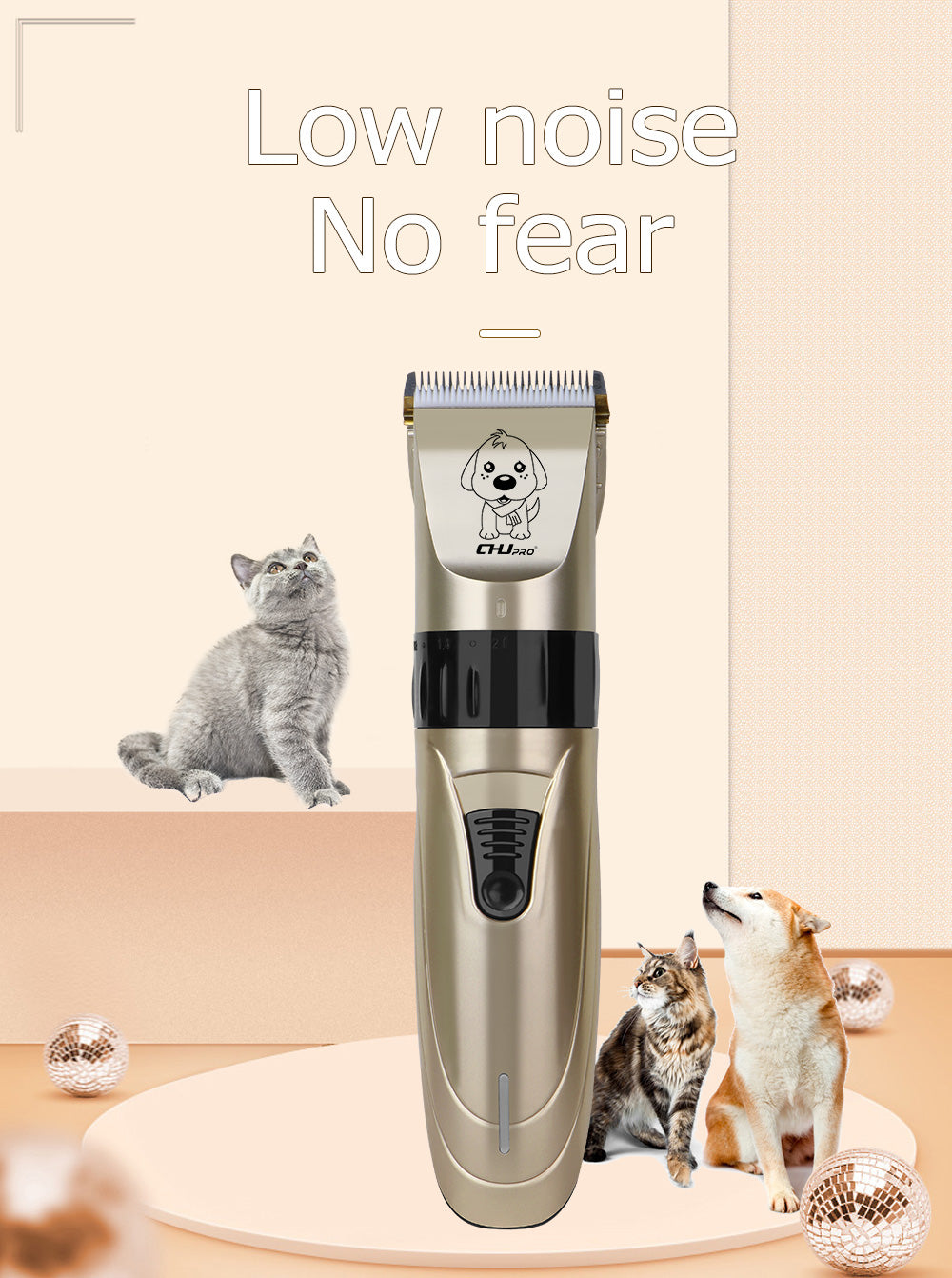 KFX-9717437 Professional Rechargeable Dog & Pet Hair Clipper with Titanium Ceramic Blade and Adjustable Guard Combs