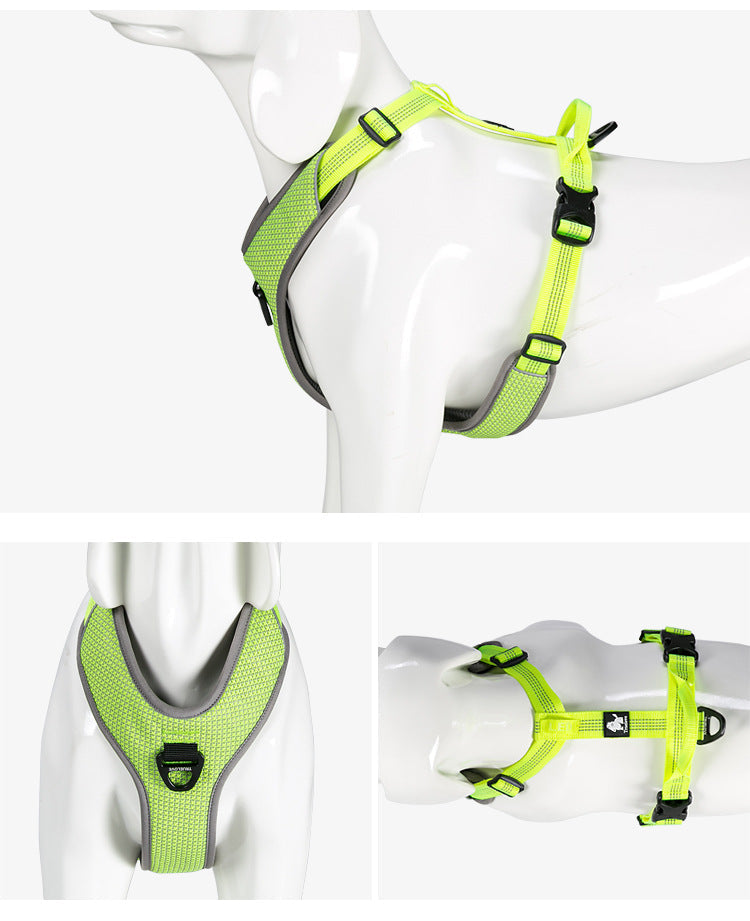 KFX-9720893 Reflective Nylon Chest Strap for Pets - Adjustable Fit in Black, Orange, Green, Gray
