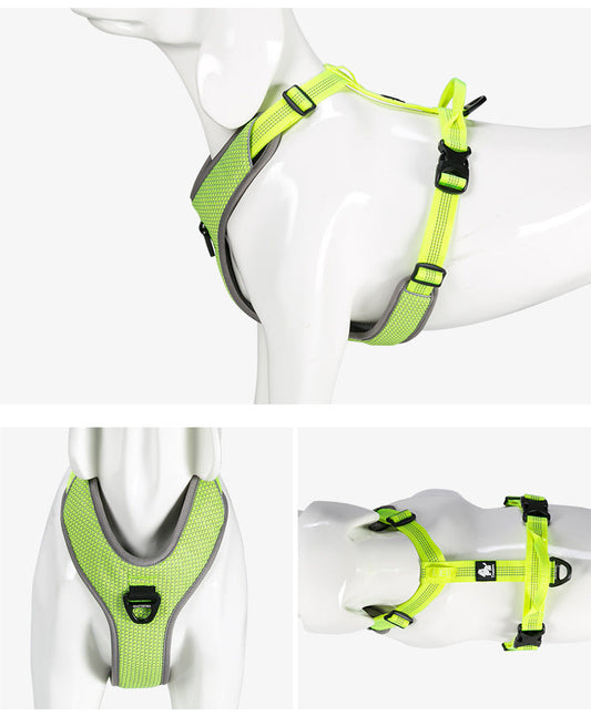KFX-9720893 Reflective Nylon Chest Strap for Pets - Adjustable Fit in Black, Orange, Green, Gray