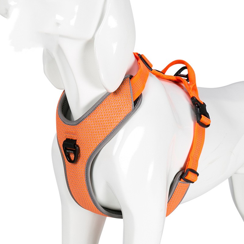 KFX-9720893 Reflective Nylon Chest Strap for Pets - Adjustable Fit in Black, Orange, Green, Gray