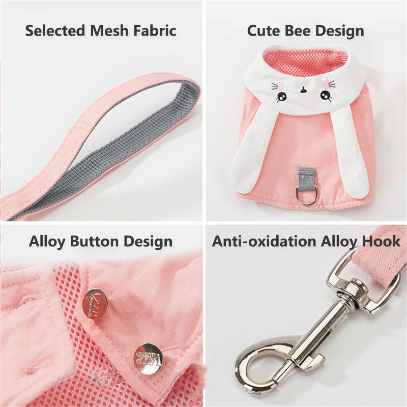 KFX-9721405 Cute Rabbit Design Pet Vest Chest Strap Leash for Cats - Available in S/M/L/XL